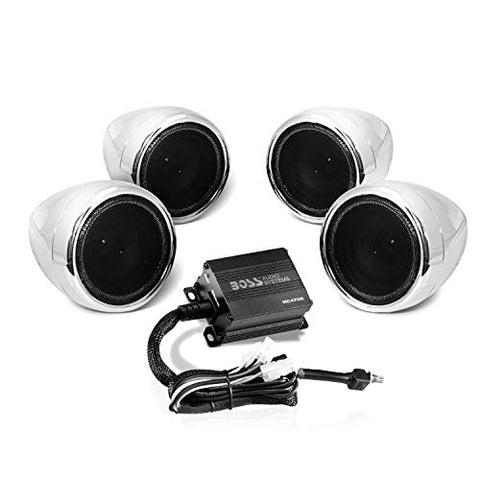 Boss Audio Systems MC470B Motorcycle Bluetooth Speaker System - Class D Compact Amplifier, 3 Inch Weatherproof Speakers, Volume Control, Great for Use With ATVs and 12 Volt Vehicles - Throttle City Cycles