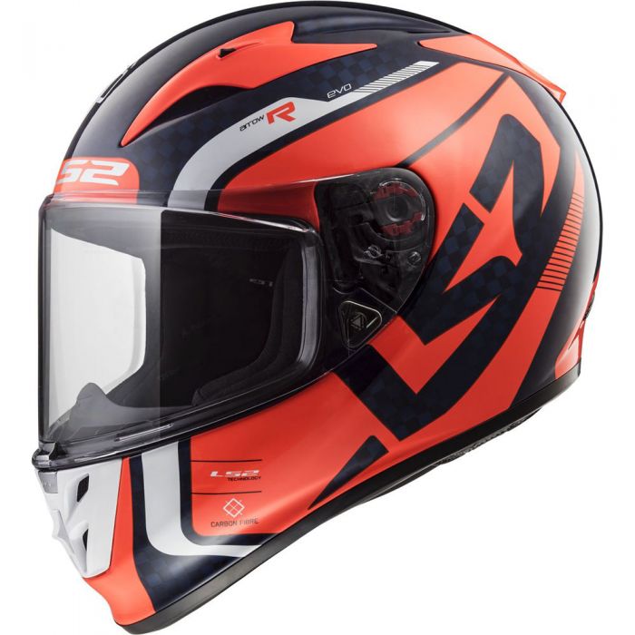 ls2 ff323 arrow carbon fury helmet LS2 Arrow Sting Helmet (Blue Carbon/Orange) L