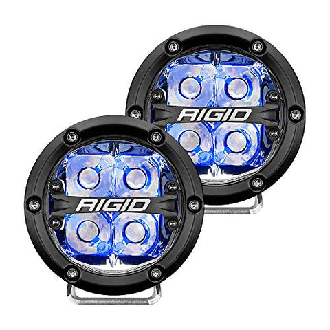 Rigid Industries 36115 360-Series LED Off-Road Light; 4 in; Spot Beam; For High Speed 50 MPH Plus; Blue Backlight; Pair; - Throttle City Cycles