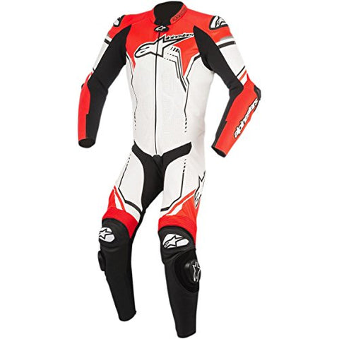 Alpinestars GP Plus V2 1-Piece Vented Lthr Suit - White/Black/Flo Red, All Sizes - Throttle City Cycles