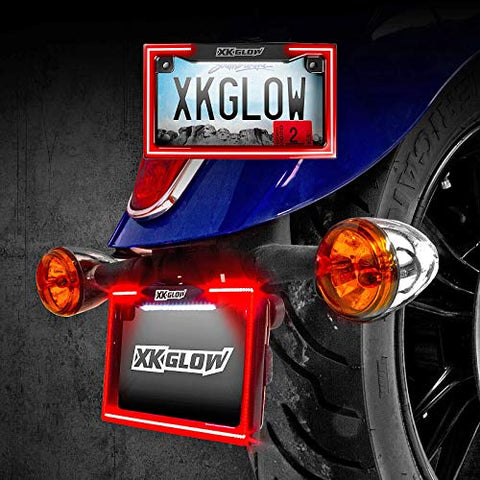 XKGLOW Motorcycle LED License Plate Frame with Running Turn and Brake, White (XK034018-W) - Throttle City Cycles
