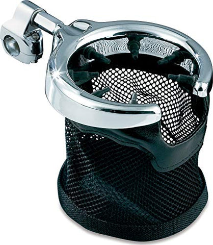Kuryakyn 1484 Motorcycle Accessory: Passenger Drink/Cup Holder with Mesh Basket for Harley-Davidson Motorcycles with 1/2" Diameter Grab Rail, Chrome - Throttle City Cycles