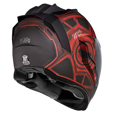 airflite helmet with red bike Icon Airflite Blockchain Helmet